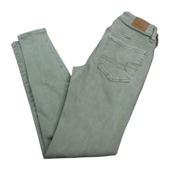 American Eagle Womens Skinny Jeans 2 Mid Rise Olive Green Next Level Stretch - Picture 1 of 8